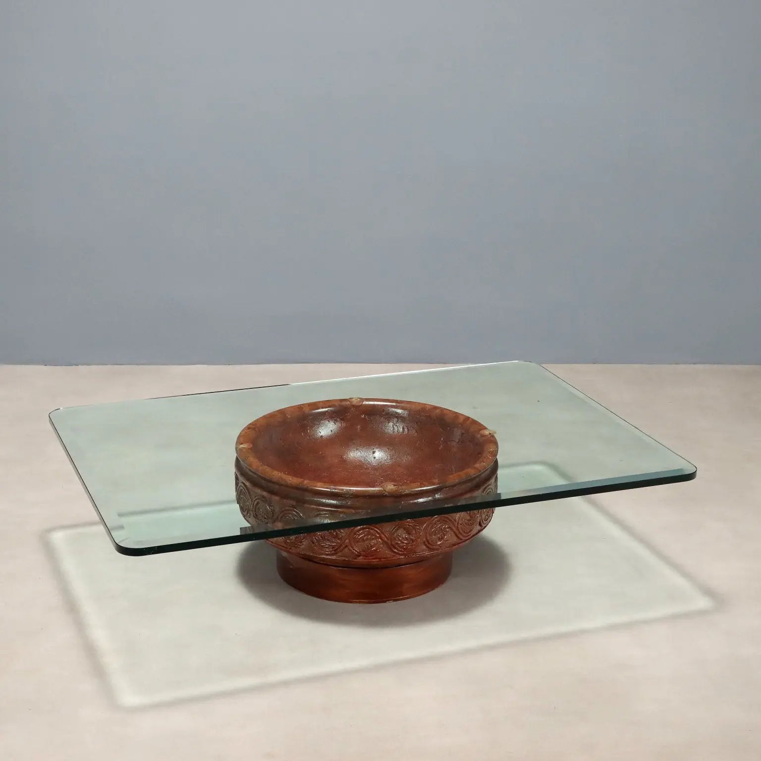 Vintage Coffee Table Glass Top Terracotta Basement XX Century - Italy, XX Century | Antiques | Side & Coffee Tables