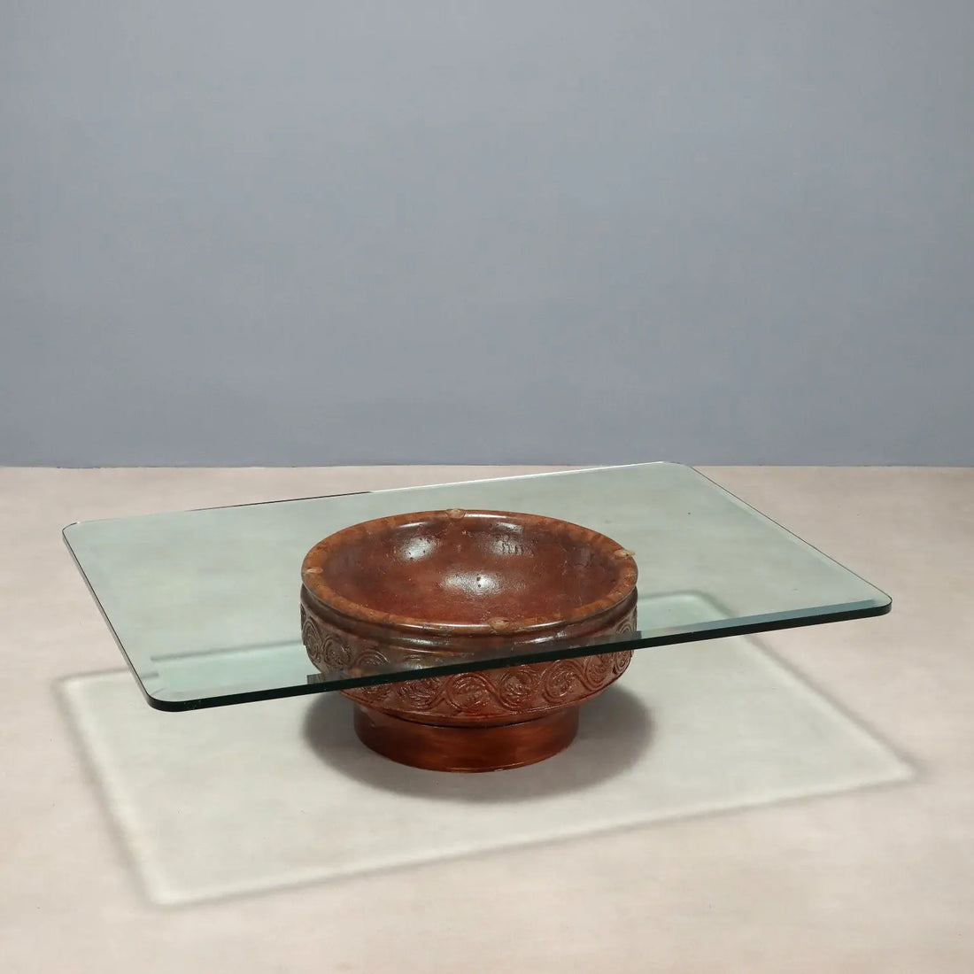 Vintage Coffee Table Glass Top Terracotta Basement XX Century - Italy, XX Century | Antiques | Side & Coffee Tables