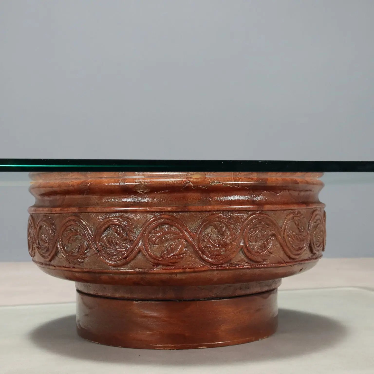 Vintage Coffee Table Glass Top Terracotta Basement XX Century - Italy, XX Century | Antiques | Side & Coffee Tables