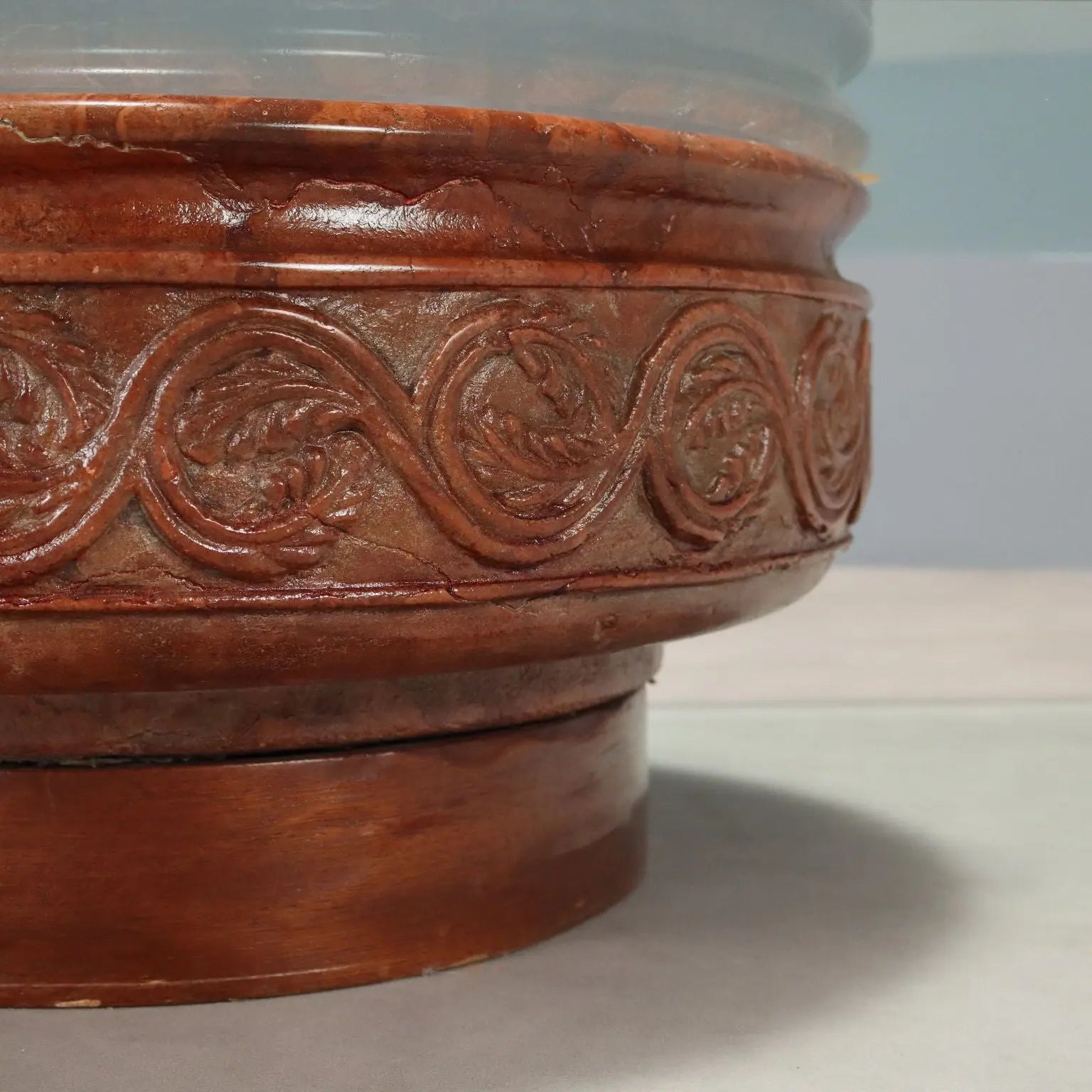 Vintage Coffee Table Glass Top Terracotta Basement XX Century - Italy, XX Century | Antiques | Side & Coffee Tables