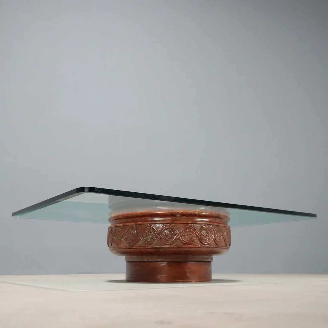 Vintage Coffee Table Glass Top Terracotta Basement XX Century - Italy, XX Century | Antiques | Side & Coffee Tables