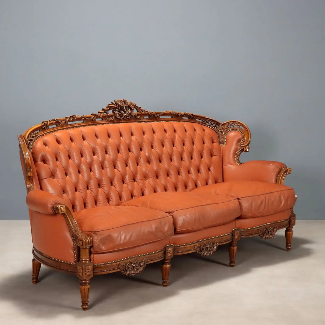 Antique Sofa Neoclassical Style Walnut Leather XX Century - Italy, Early XX Century | Antiques | Seating
