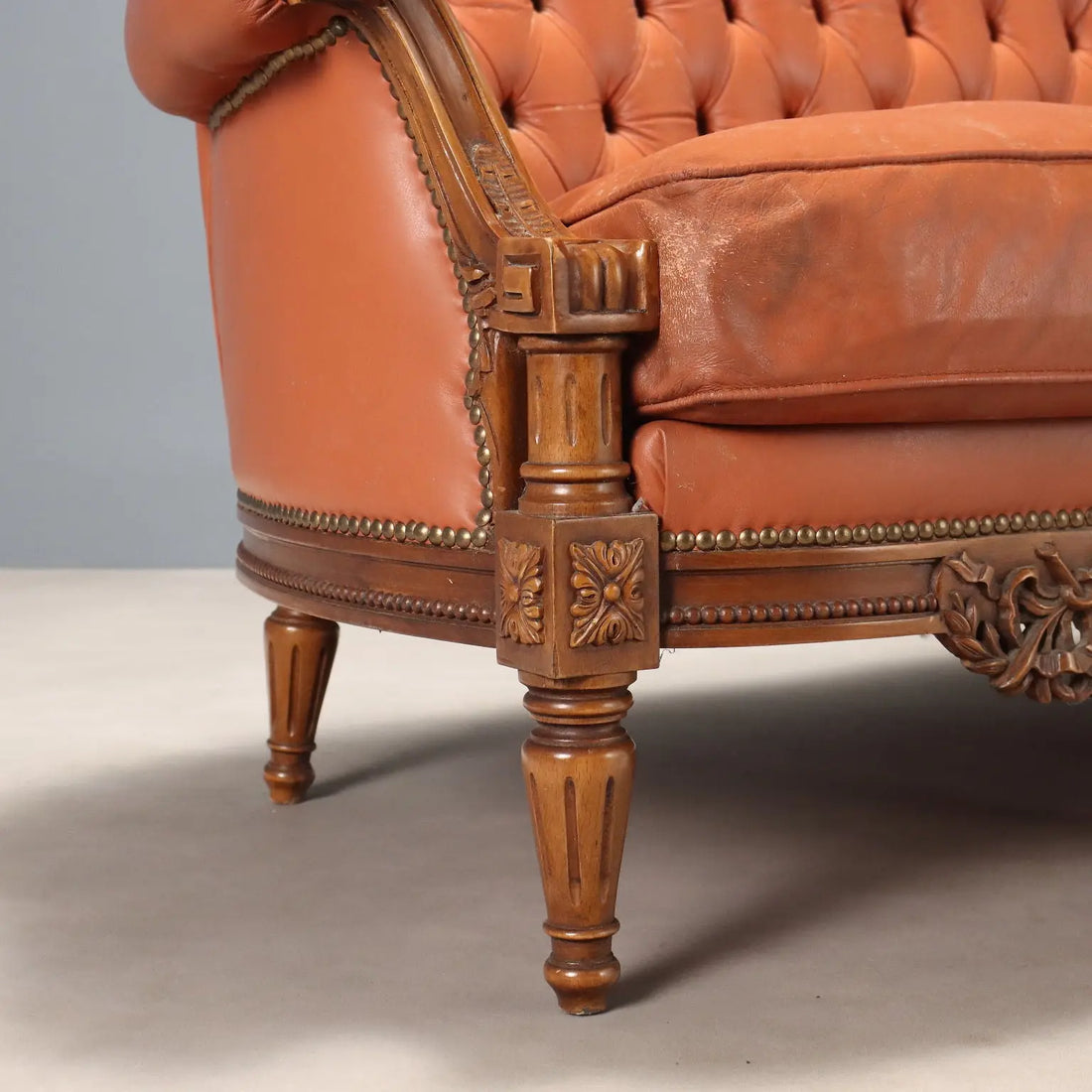 Antique Sofa Neoclassical Style Walnut Leather XX Century - Italy, Early XX Century | Antiques | Seating