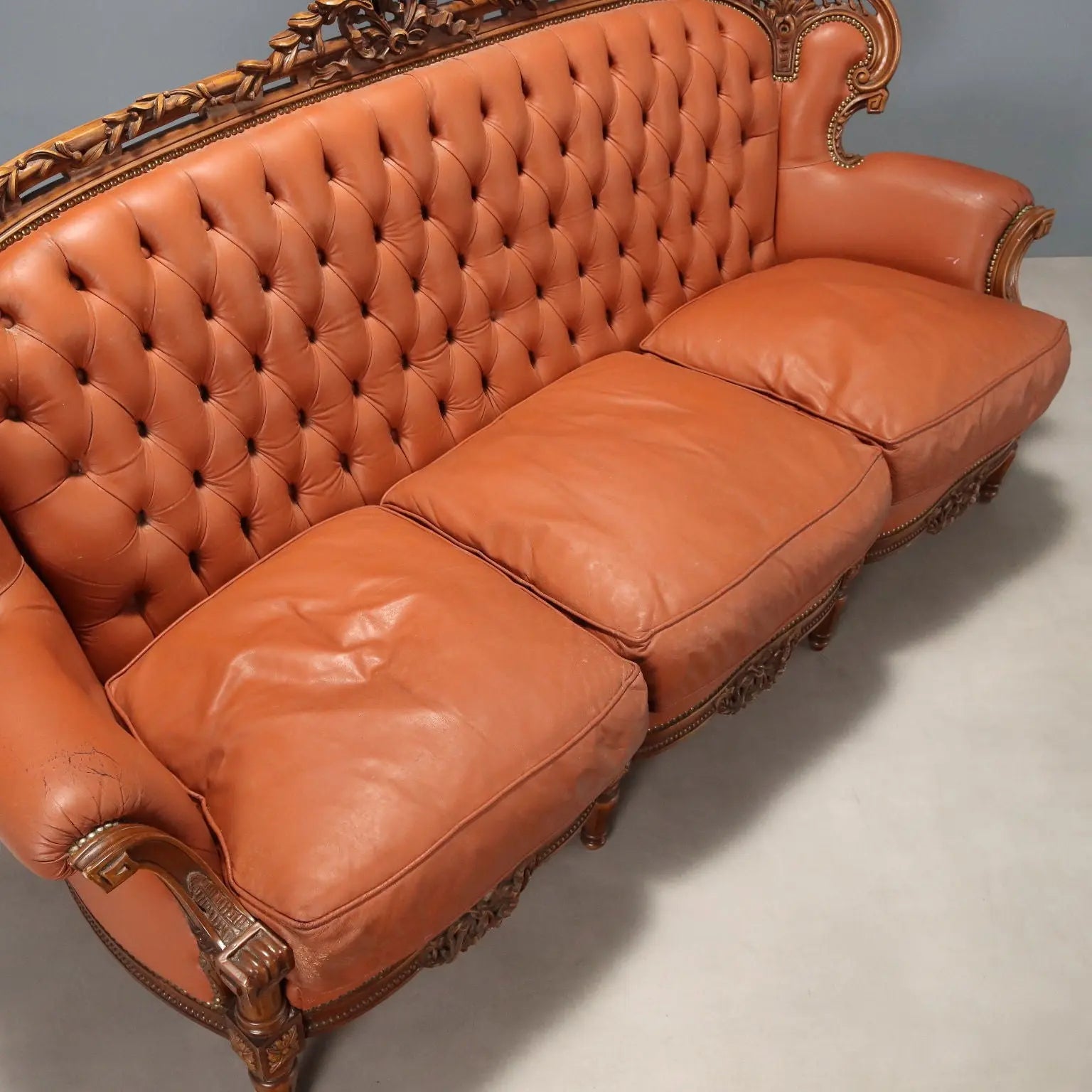 Antique Sofa Neoclassical Style Walnut Leather XX Century - Italy, Early XX Century | Antiques | Seating