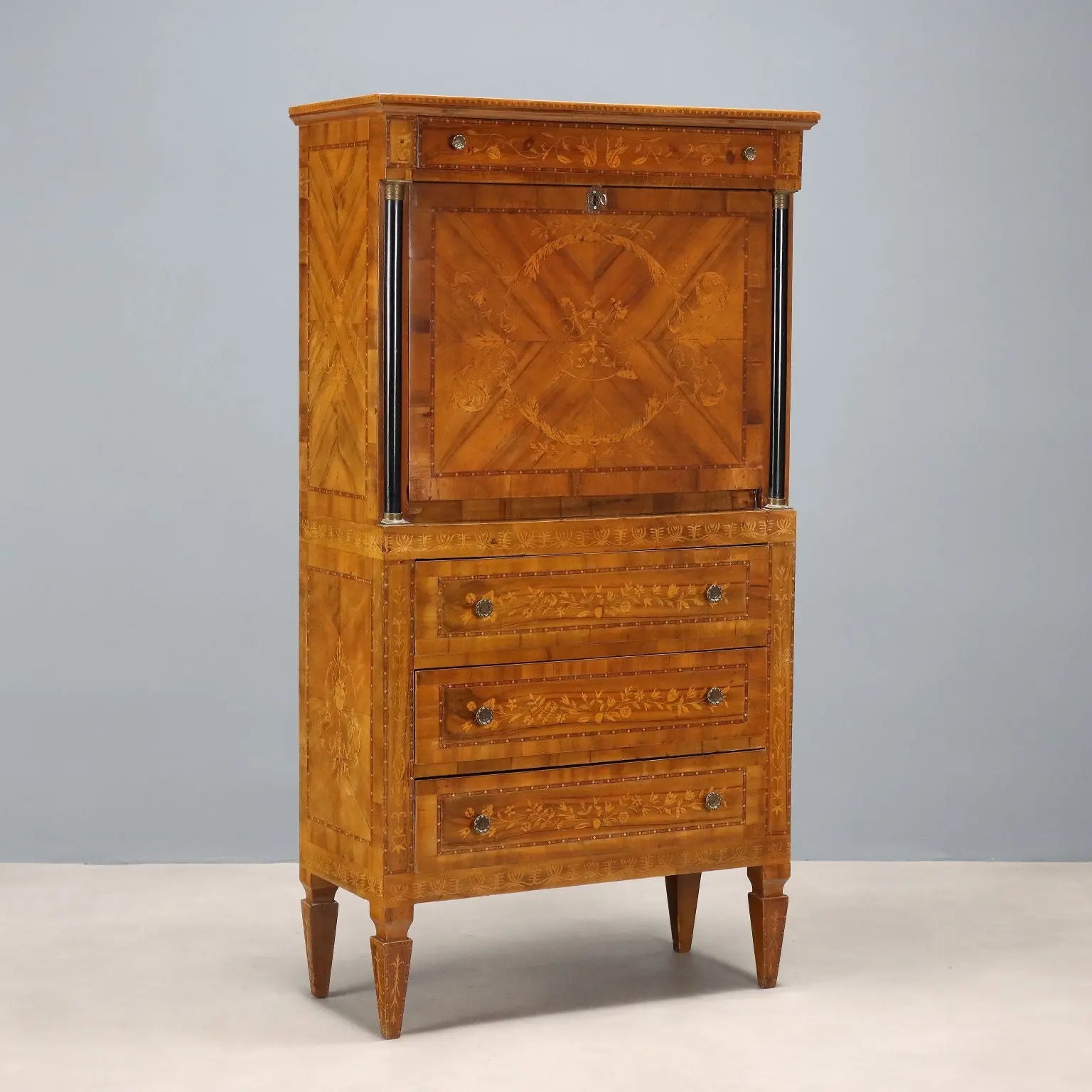 Antique Secrétaire Empire Style Walnut Veneer Italy XX Century - Italy, XX Century | Antiques | Drop-Leaf Secretaire & Secretaire