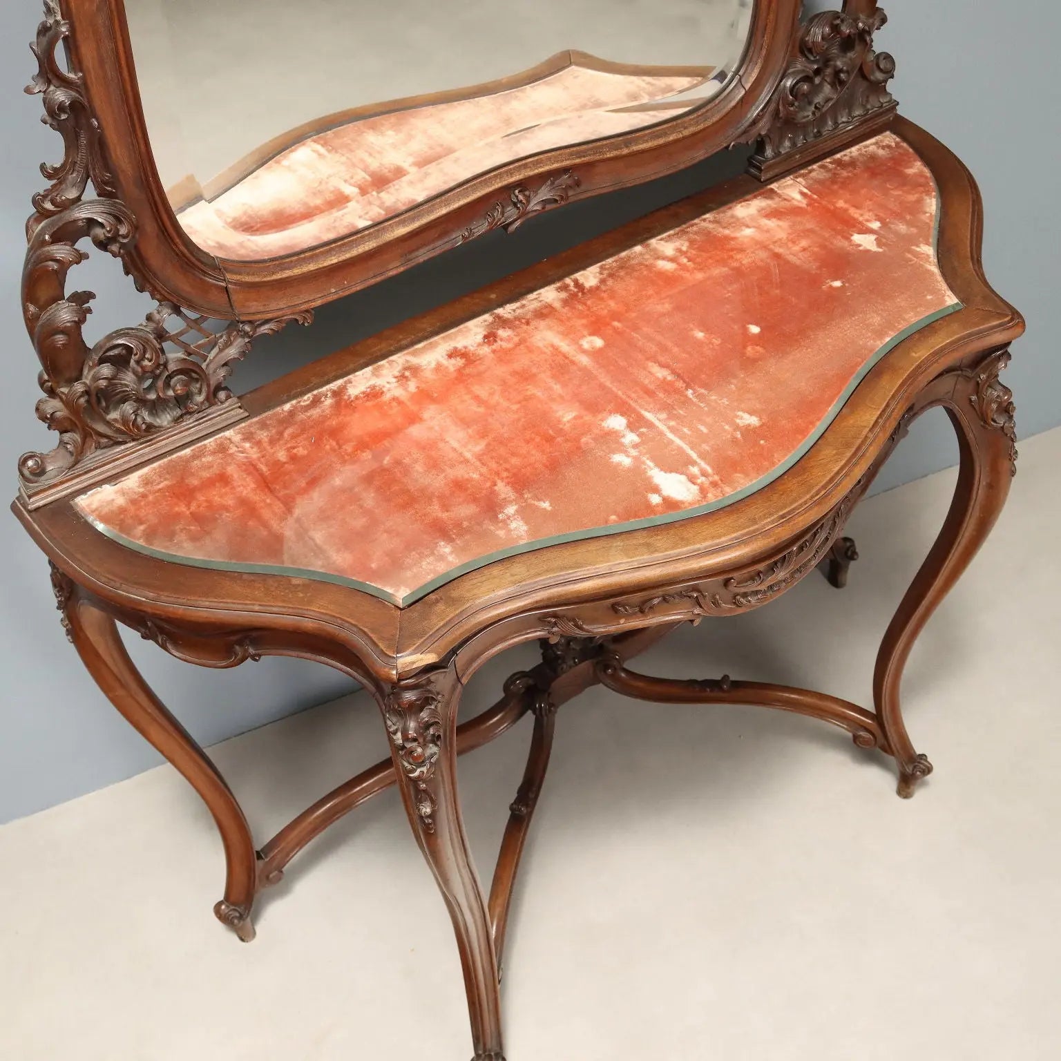 Antique Console Mahogany Velvet Glass Italy XIX Century - Italy, Late XIX Century | Antiques | Consoles