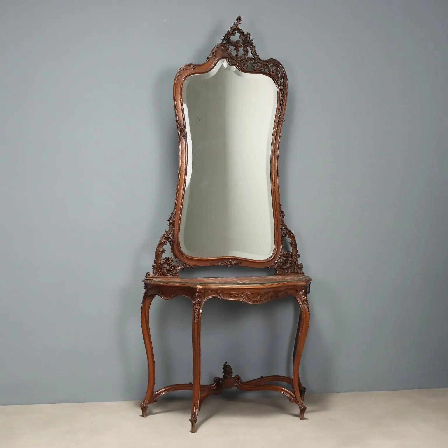Antique Console Mahogany Velvet Glass Italy XIX Century - Italy, Late XIX Century | Antiques | Consoles