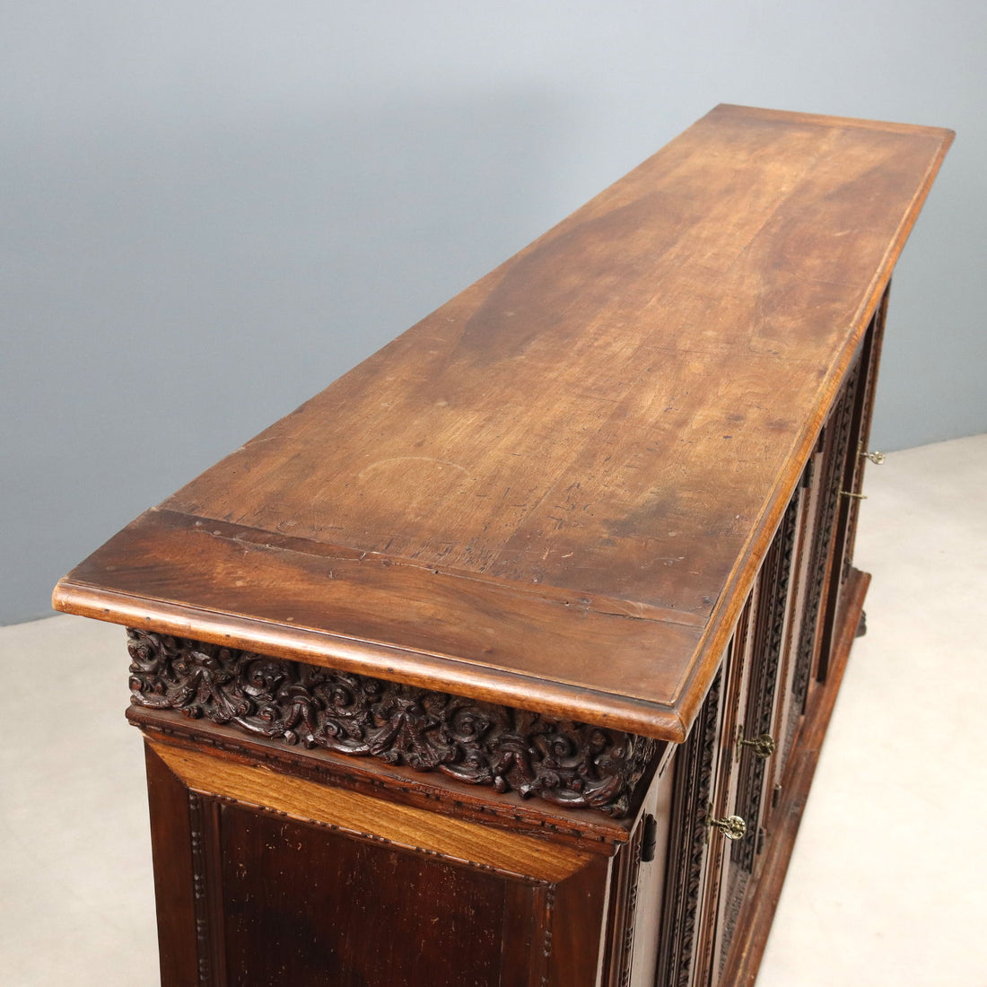 Antique Cupboard Walnut 4 Doors Decorations Italy XX Century