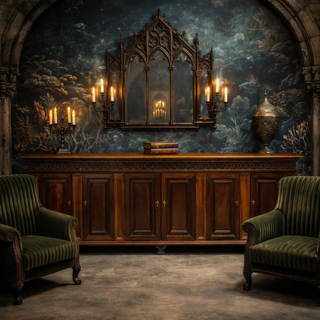 Antique Cupboard Walnut 4 Doors Decorations Italy XX Century