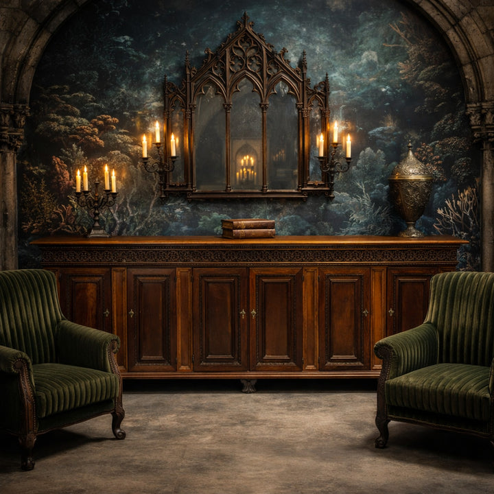 Antique Cupboard Walnut 4 Doors Decorations Italy XX Century