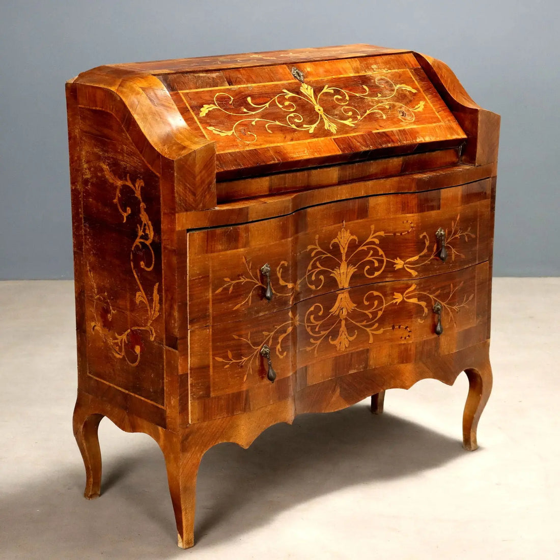 Antique Walnut Drop-Leaf Cabinet Maple 2 Drawers Italy XX Century - Italy, XX Century | Antiques | Desks & Writing Desks
