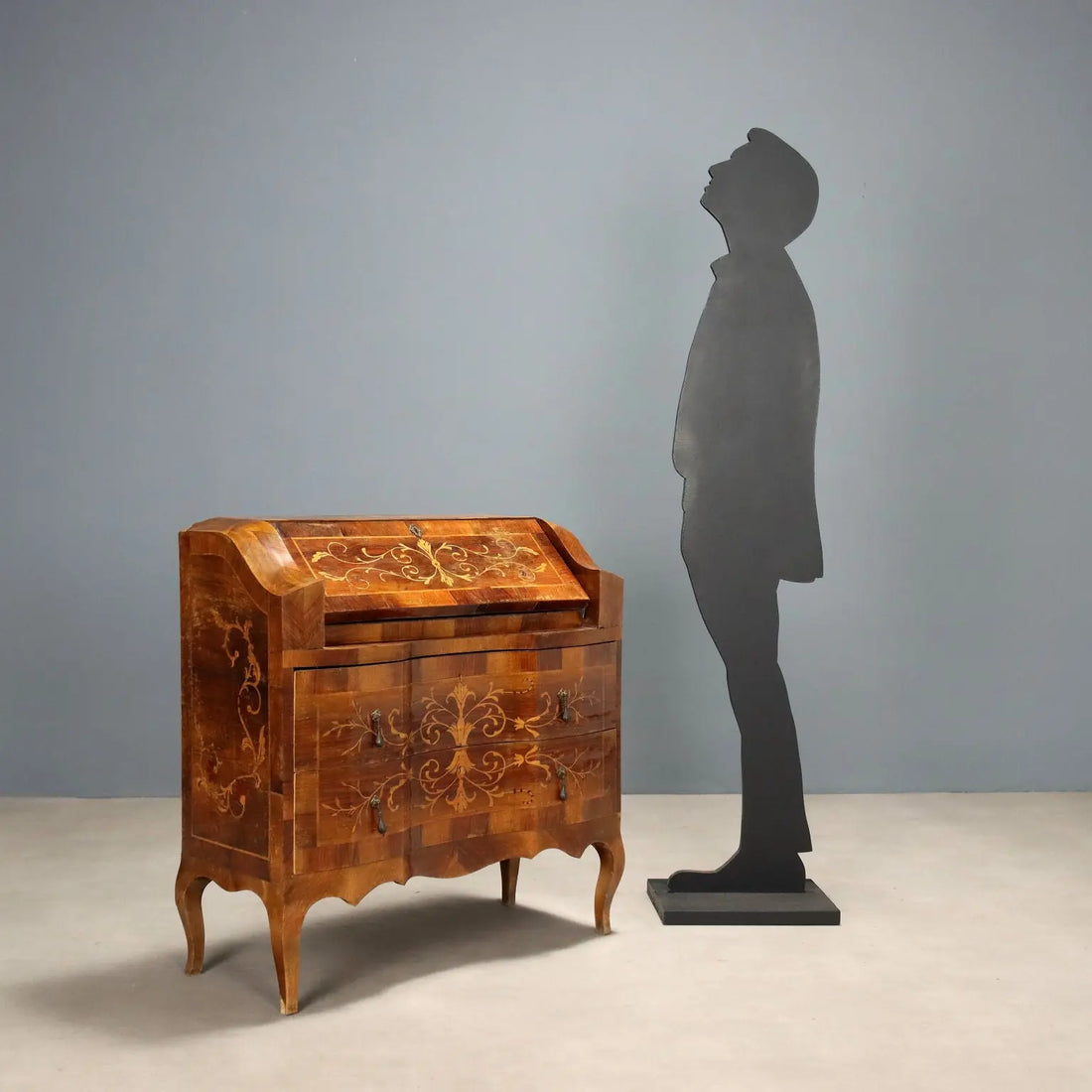 Antique Walnut Drop-Leaf Cabinet Maple 2 Drawers Italy XX Century - Italy, XX Century | Antiques | Desks & Writing Desks