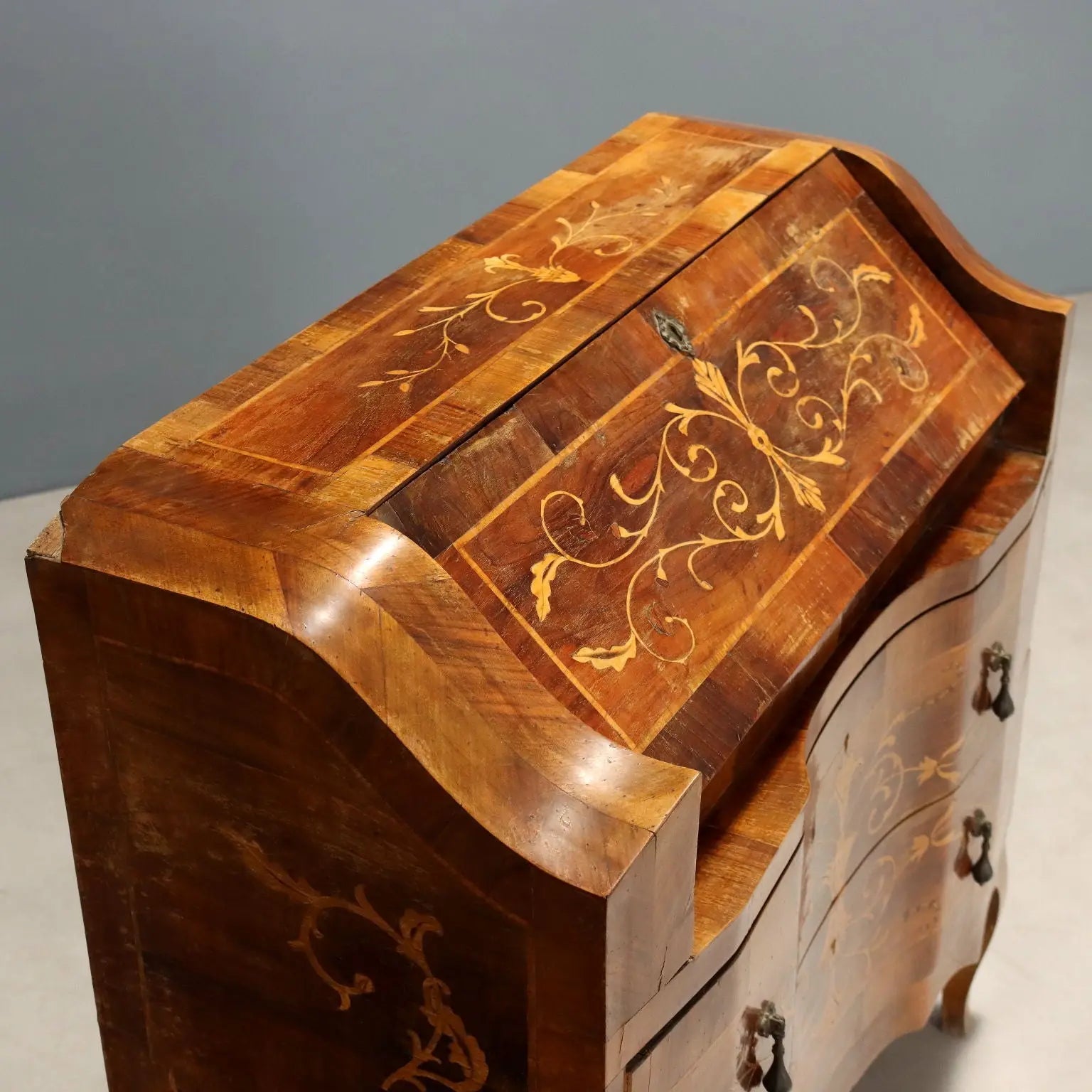 Antique Walnut Drop-Leaf Cabinet Maple 2 Drawers Italy XX Century - Italy, XX Century | Antiques | Desks & Writing Desks