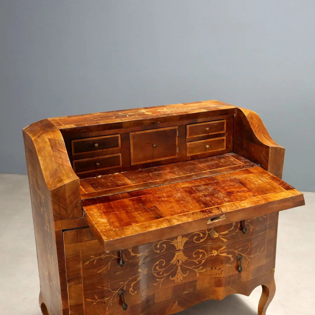 Antique Walnut Drop-Leaf Cabinet Maple 2 Drawers Italy XX Century - Italy, XX Century | Antiques | Desks & Writing Desks