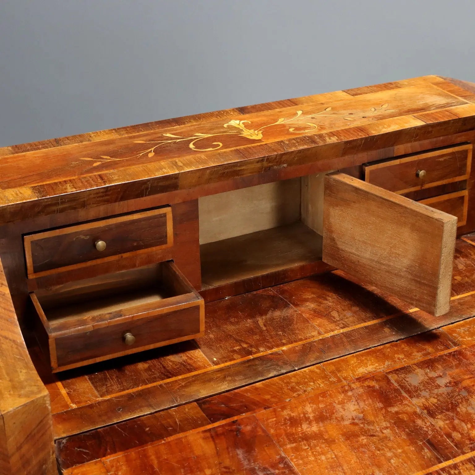Antique Walnut Drop-Leaf Cabinet Maple 2 Drawers Italy XX Century - Italy, XX Century | Antiques | Desks & Writing Desks