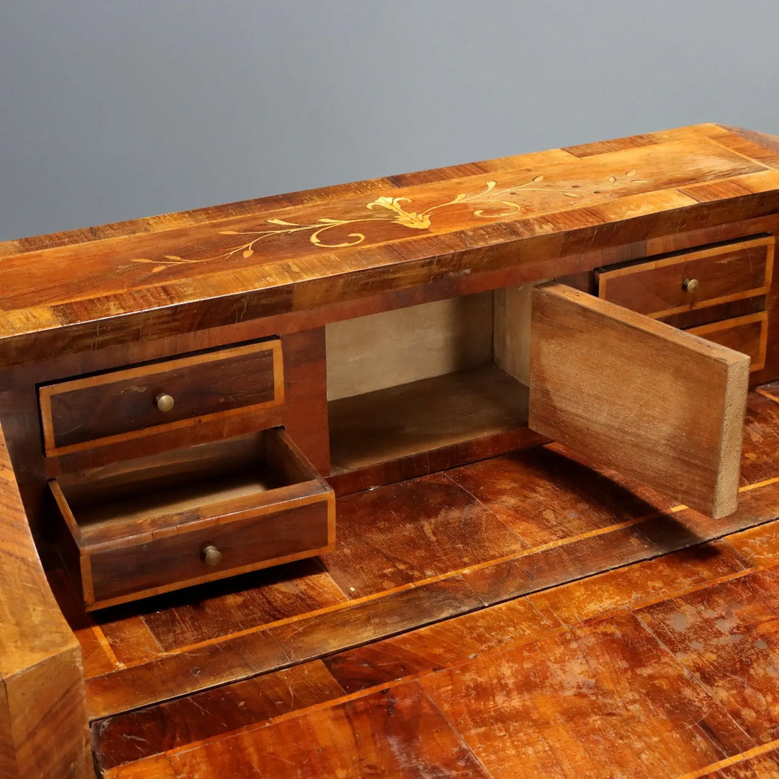 Antique Walnut Drop-Leaf Cabinet Maple 2 Drawers Italy XX Century - Italy, XX Century | Antiques | Desks & Writing Desks