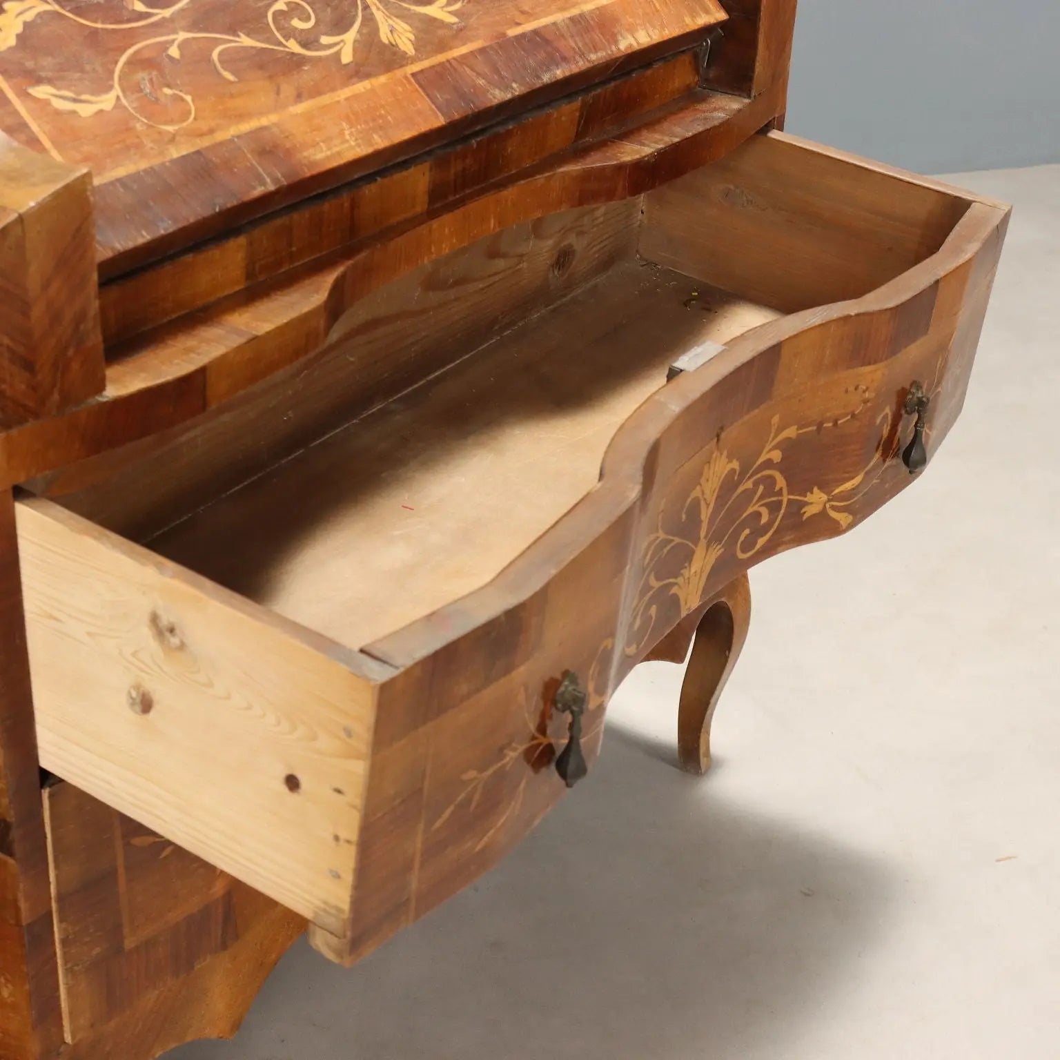 Antique Walnut Drop-Leaf Cabinet Maple 2 Drawers Italy XX Century - Italy, XX Century | Antiques | Desks & Writing Desks