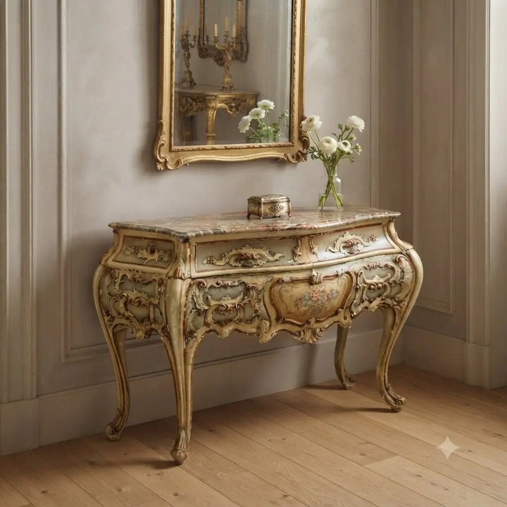 Antique Chest of Drawers Rococo Style Wood Marble XX Century