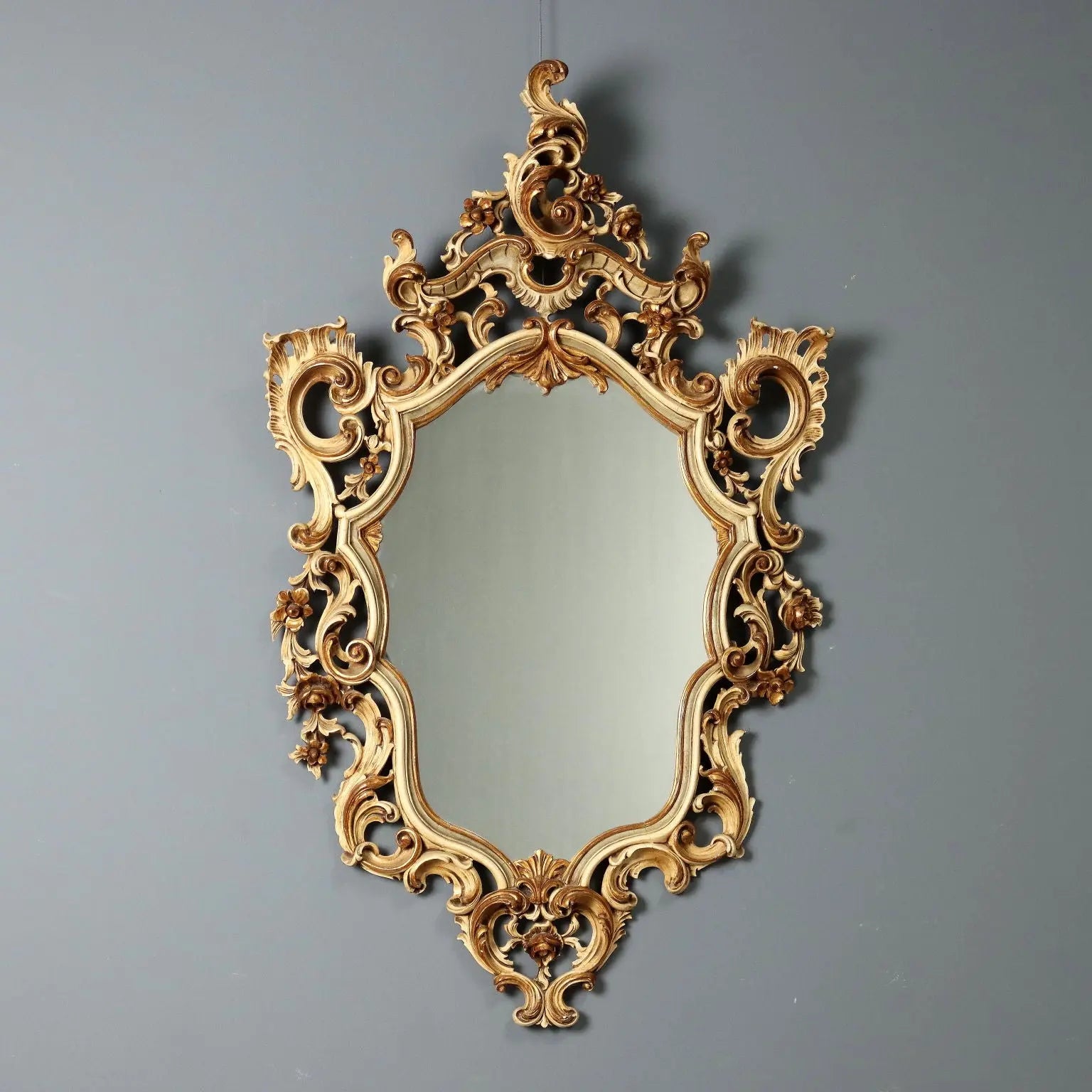 Lacquered and Gilded Rocaille Mirror - Italy 20th Century