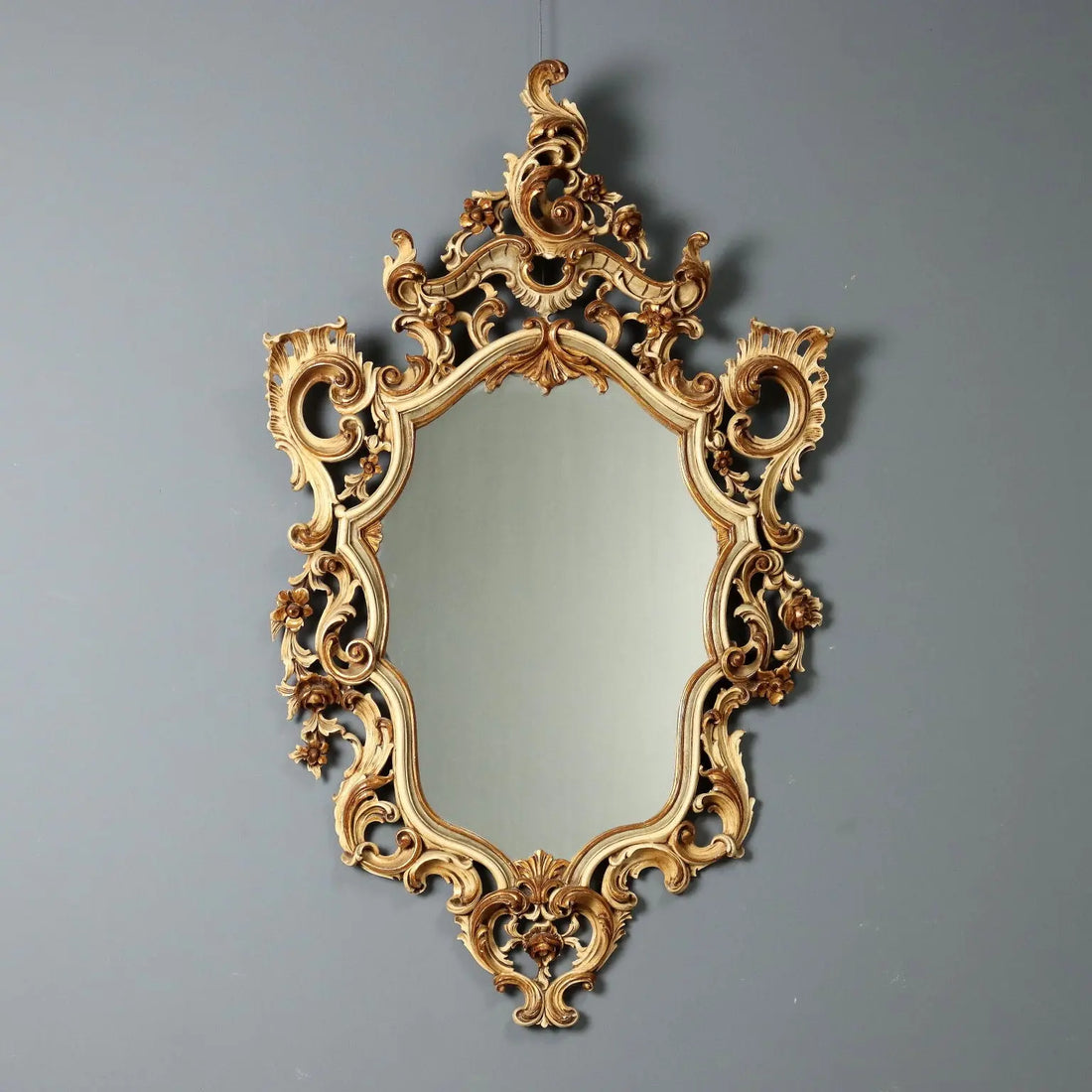 Lacquered and Gilded Rocaille Mirror - Italy 20th Century