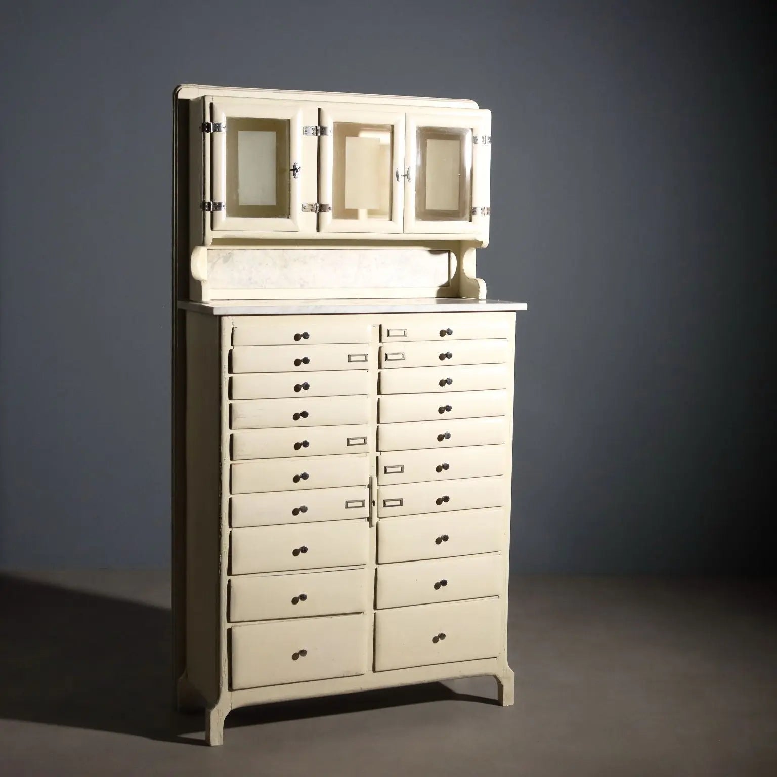 Vintage Laboratory Cabinet Wood Marble Design Italy 1950s