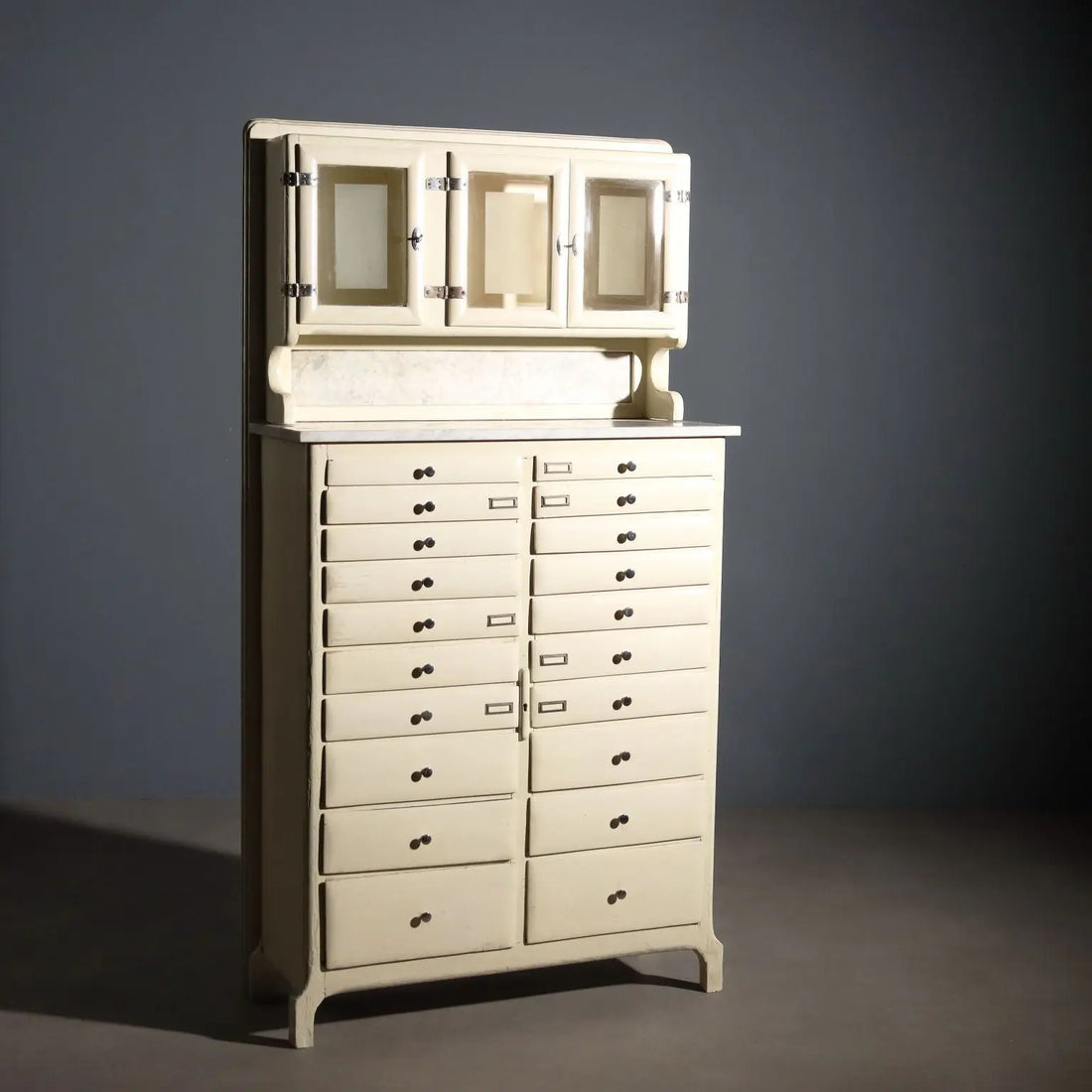 Vintage Laboratory Cabinet Wood Marble Design Italy 1950s