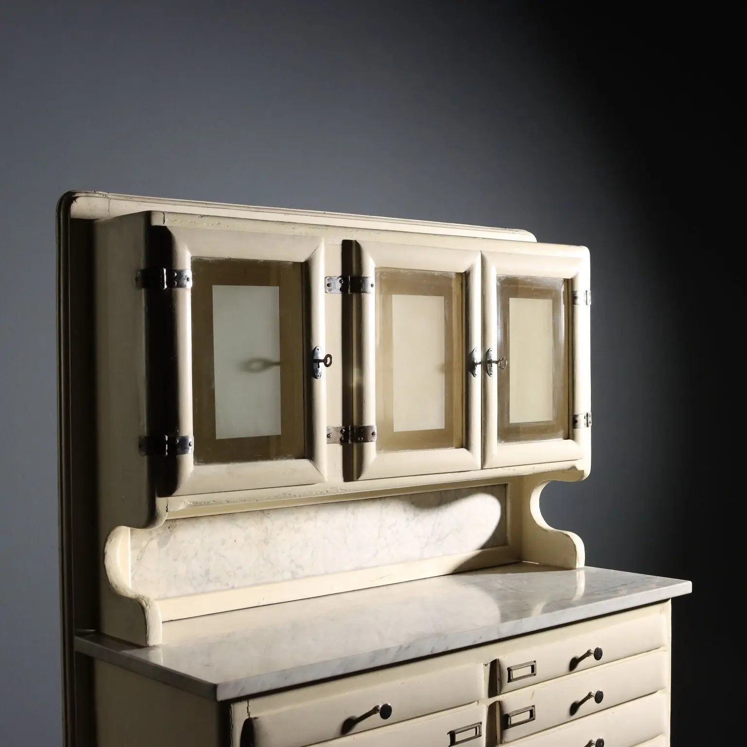 Vintage Laboratory Cabinet Wood Marble Design Italy 1950s