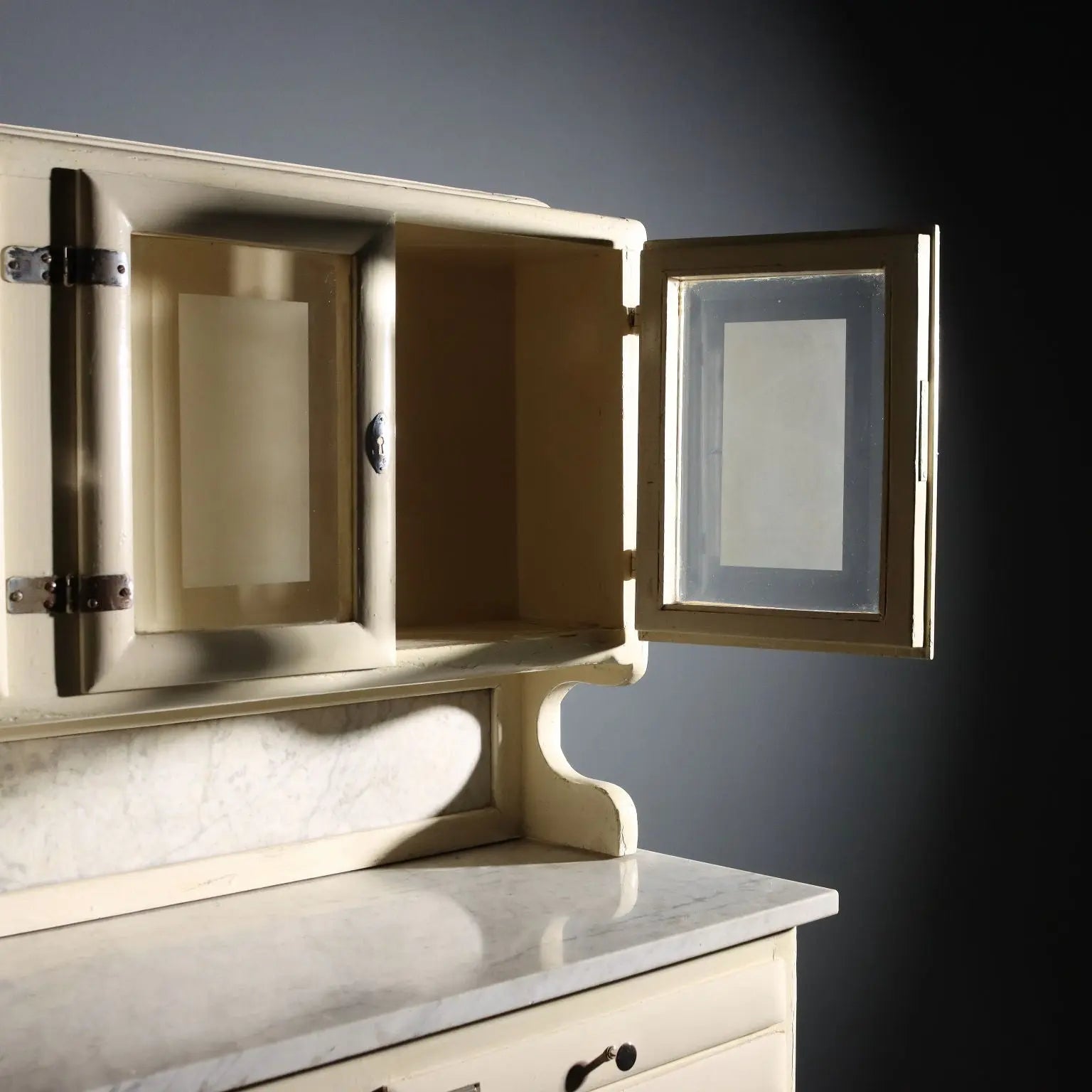 Vintage Laboratory Cabinet Wood Marble Design Italy 1950s