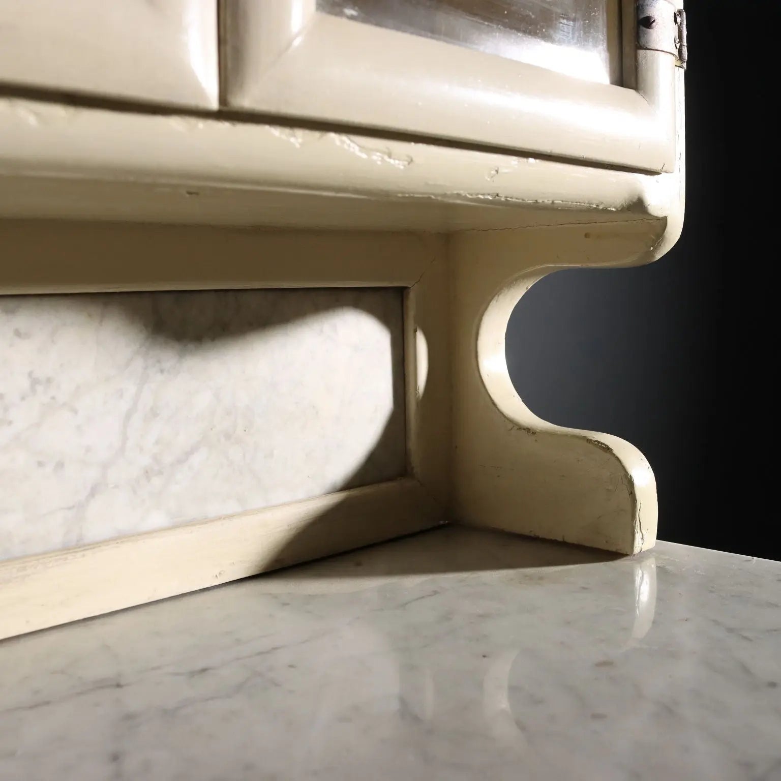 Vintage Laboratory Cabinet Wood Marble Design Italy 1950s