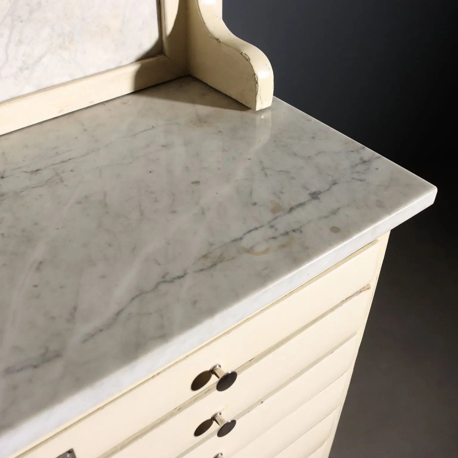 Vintage Laboratory Cabinet Wood Marble Design Italy 1950s