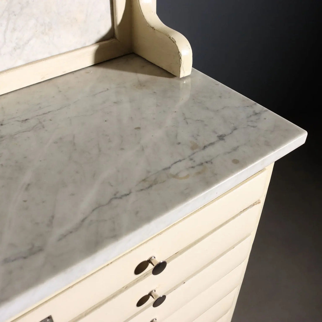 Vintage Laboratory Cabinet Wood Marble Design Italy 1950s