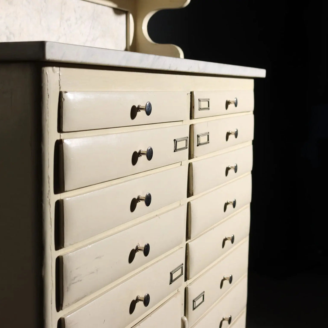 Vintage Laboratory Cabinet Wood Marble Design Italy 1950s