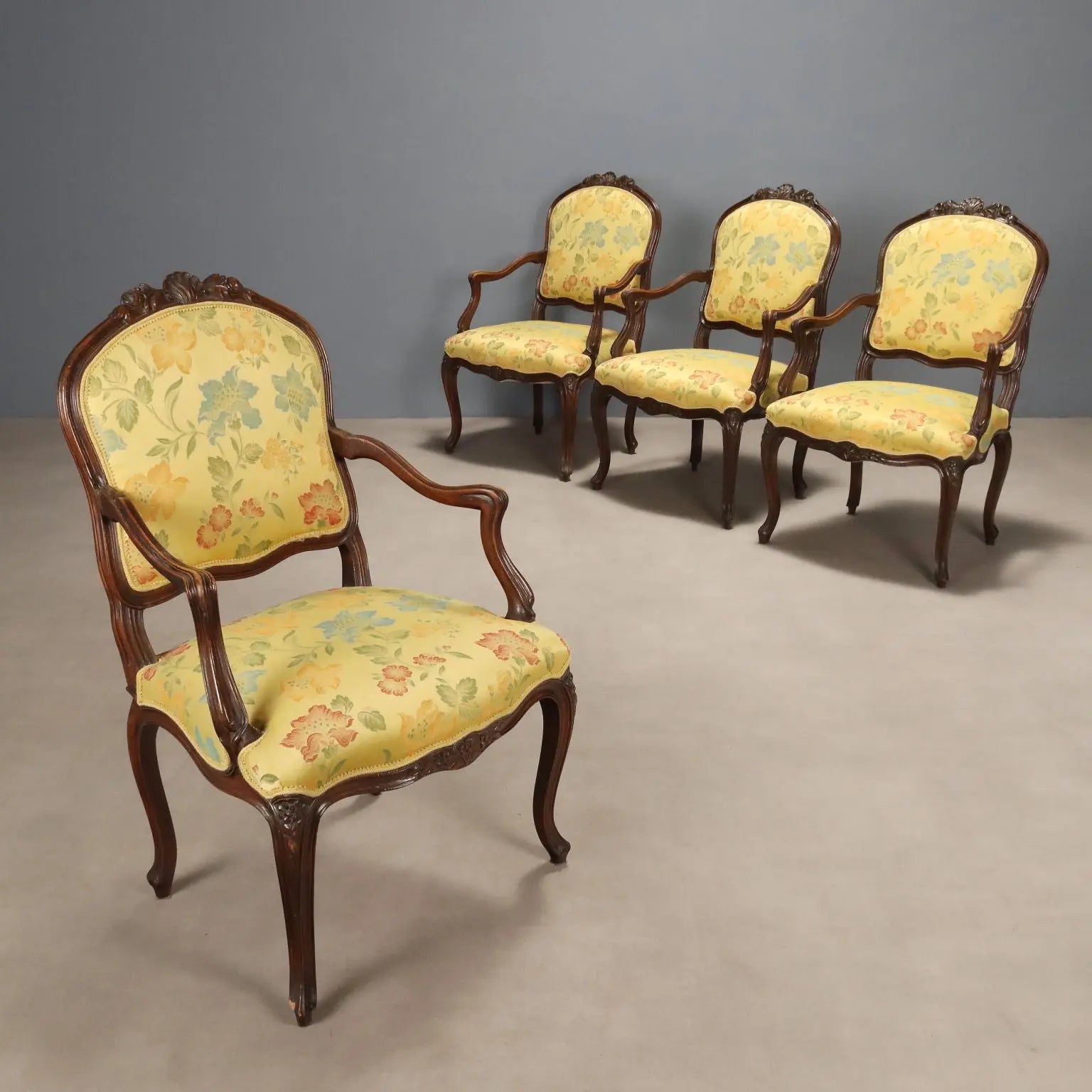 Four Walnut Armchairs in Barocchetto Style