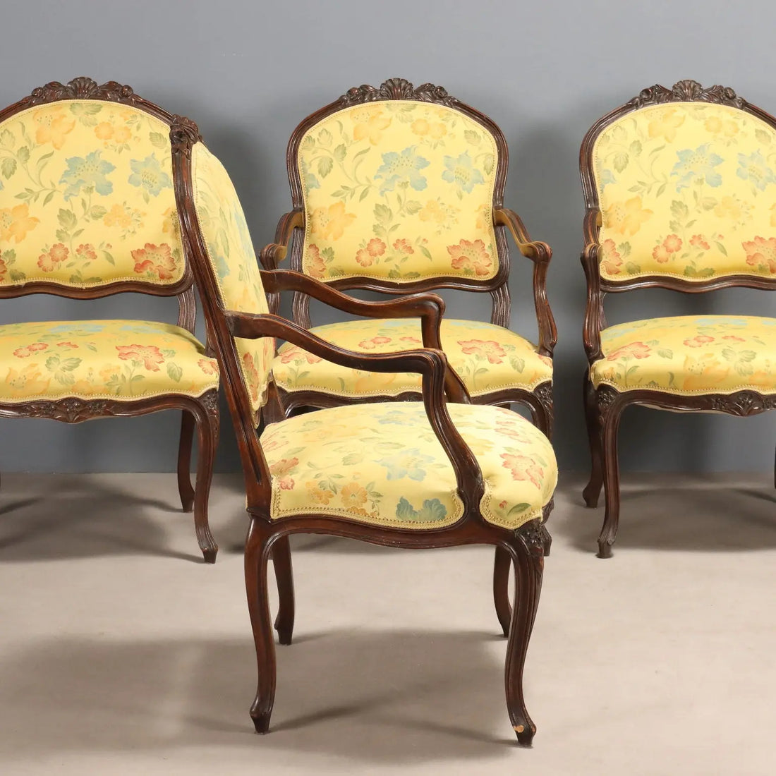 Four Walnut Armchairs in Barocchetto Style