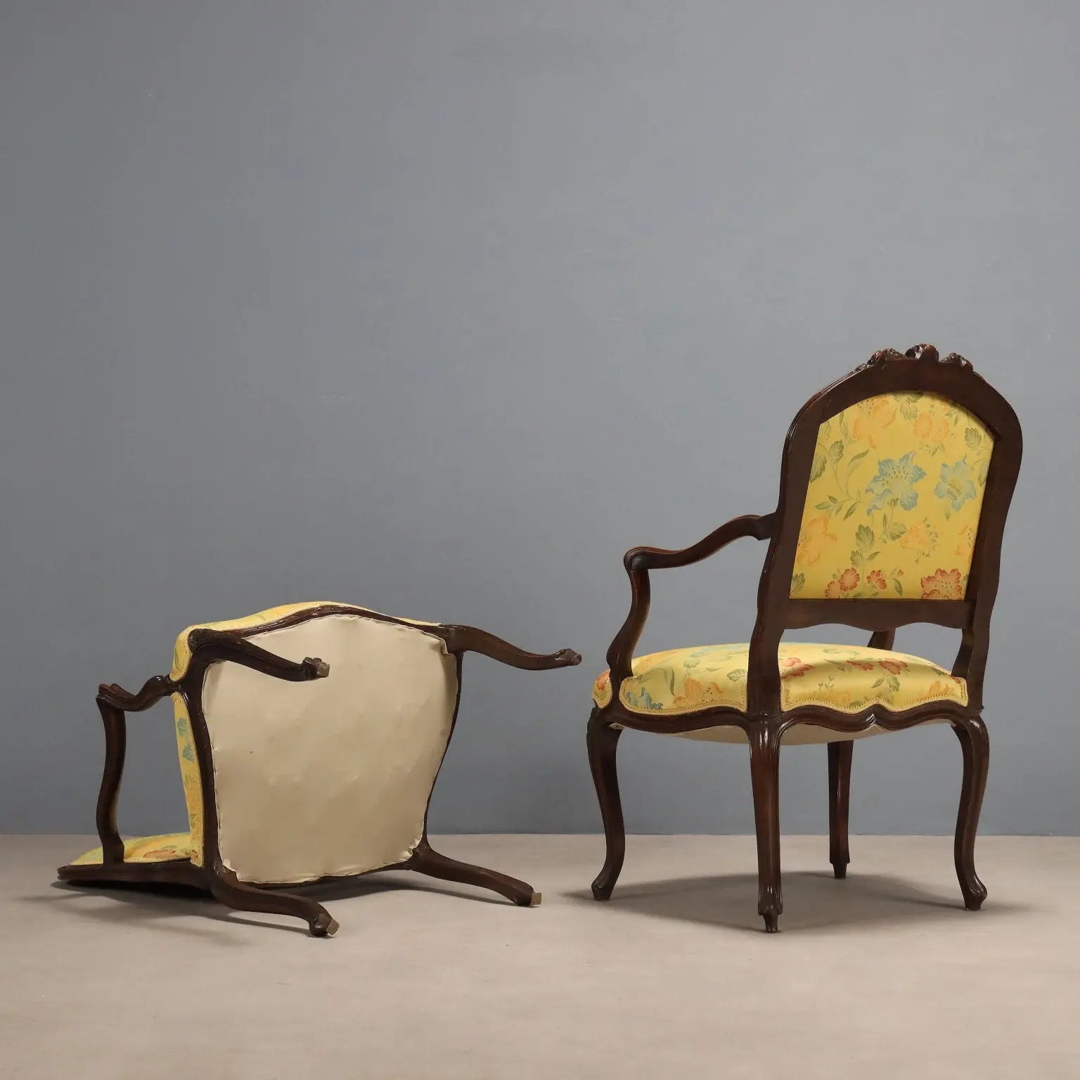 Four Walnut Armchairs in Barocchetto Style