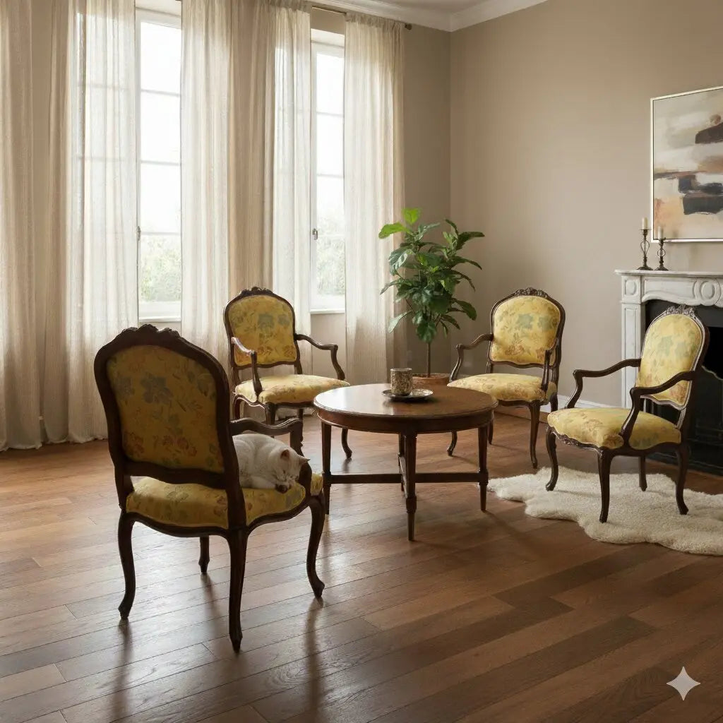 Four Walnut Armchairs in Barocchetto Style