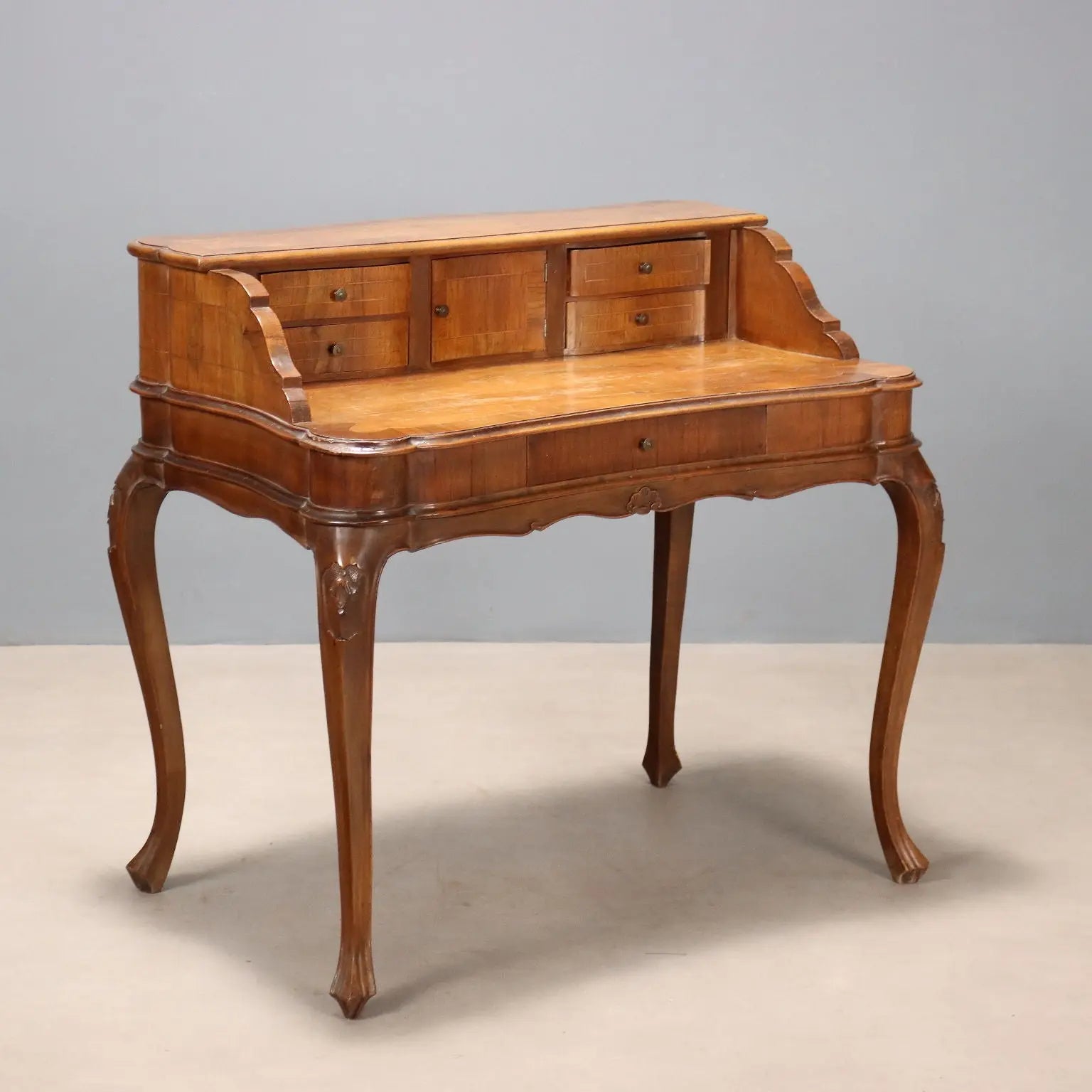 Antique Writing Desk Baroque Style Walnut Italy XX Century