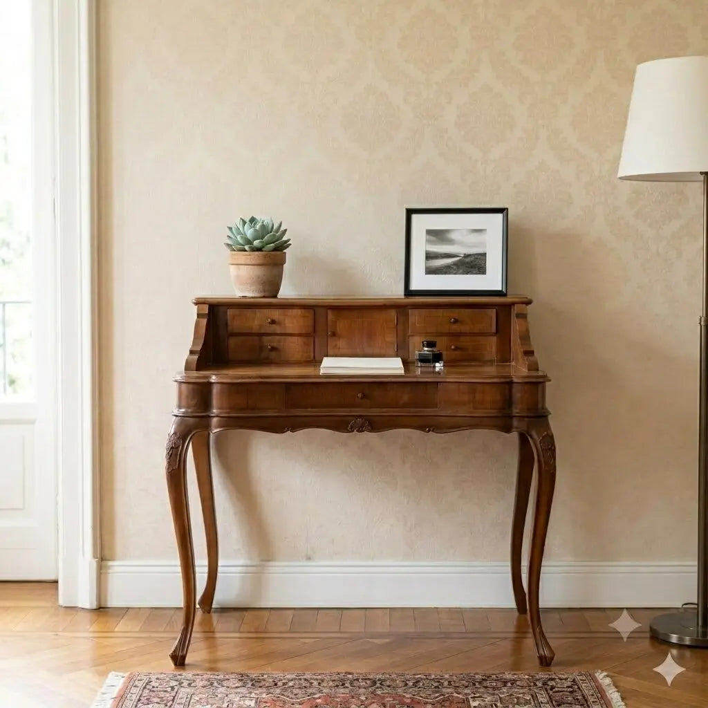 Antique Writing Desk Baroque Style Walnut Italy XX Century