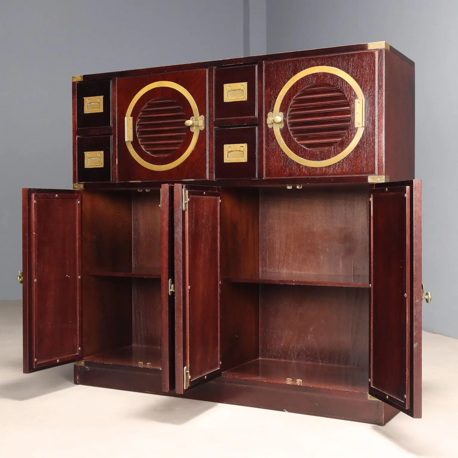 Antique Cupboard Navy Style Mahogany Veneer 2 Drawers XX Century - Italy, XX Century | Antiques | Cupboards