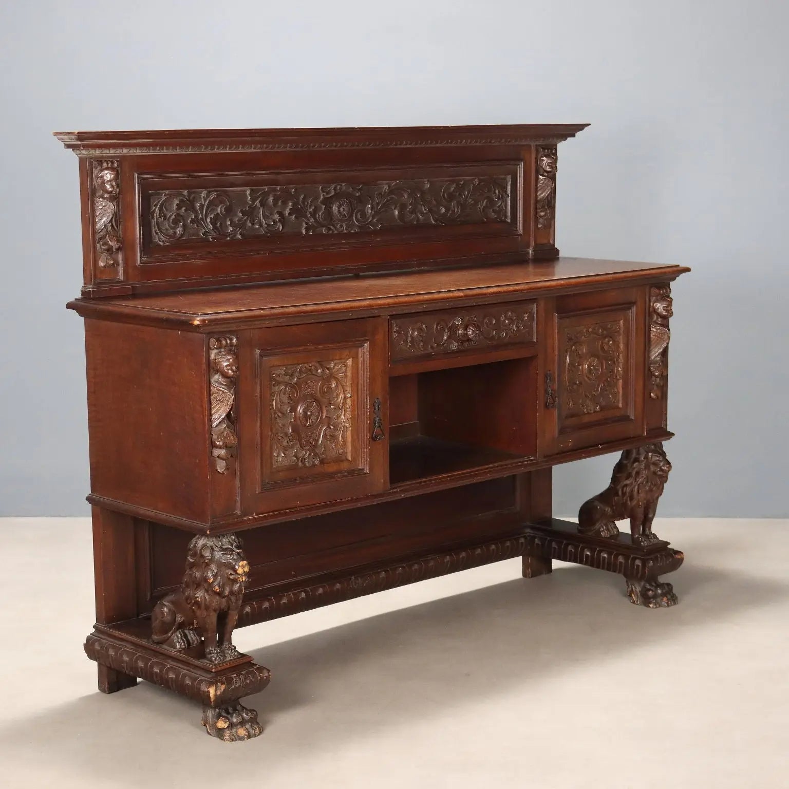 Walnut Sideboard in Neo-Renaissance Style, Italy 20th Century