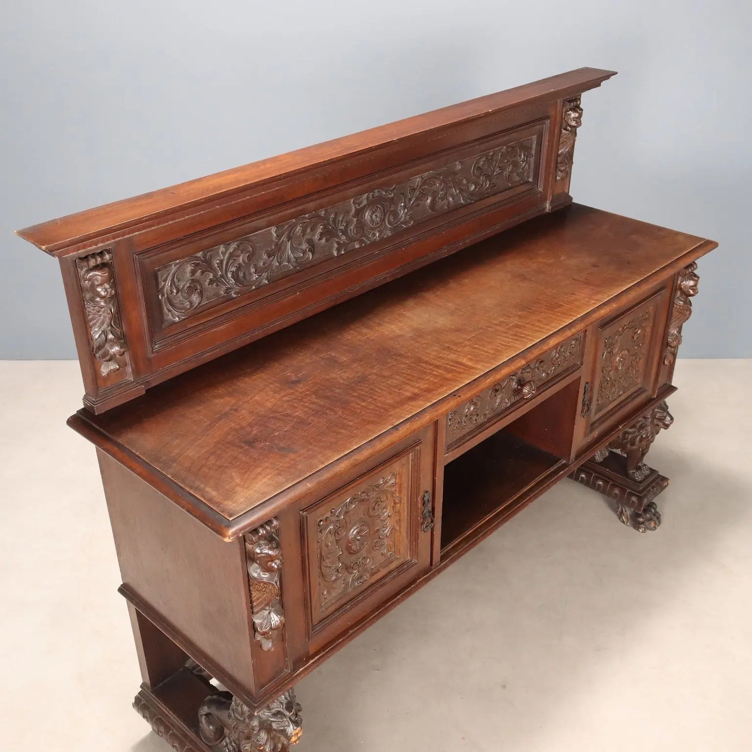 Walnut Sideboard in Neo-Renaissance Style, Italy 20th Century