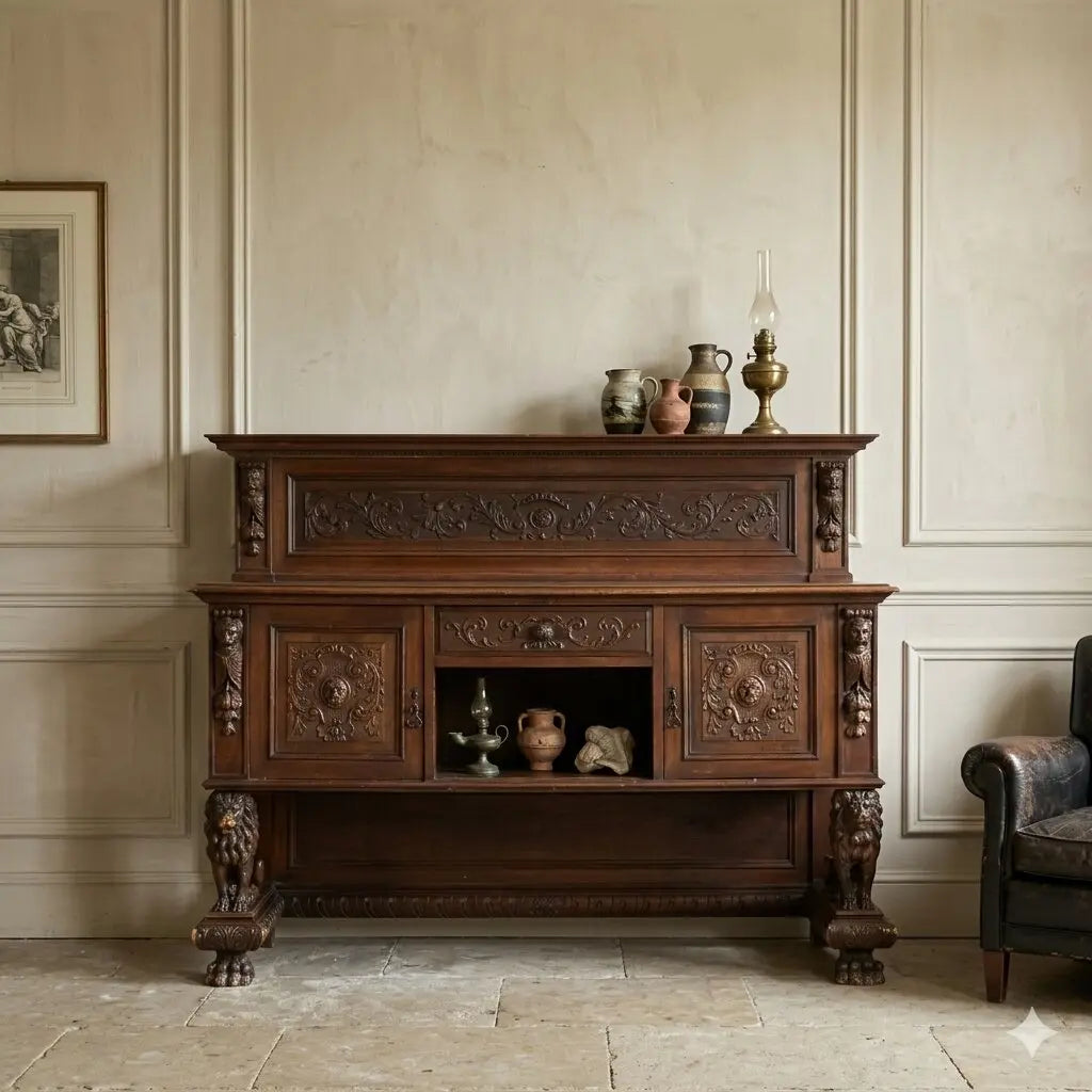 Walnut Sideboard in Neo-Renaissance Style, Italy 20th Century