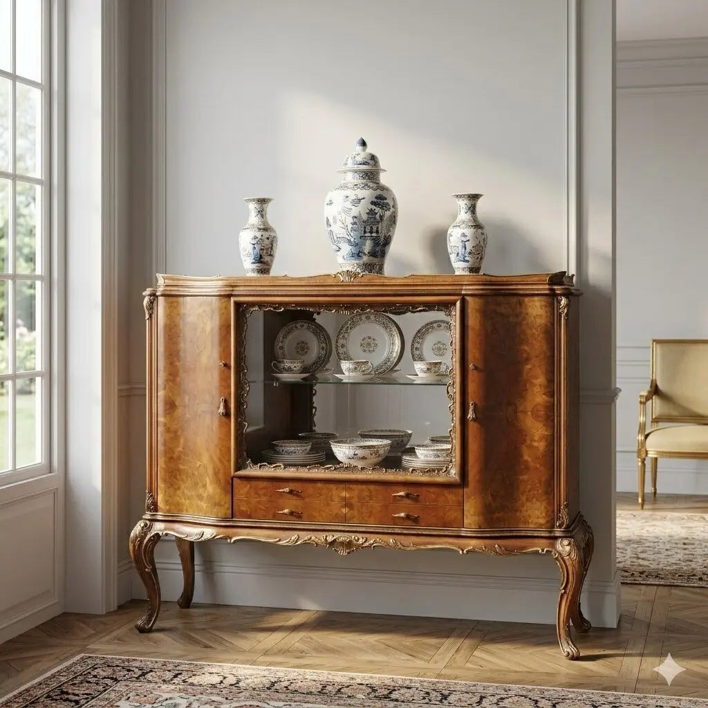 Antique Cupboard Chippendale Style Walnut Italy XX Century - Italy, Early XX Century | Antiques | Bookcases & Showcases