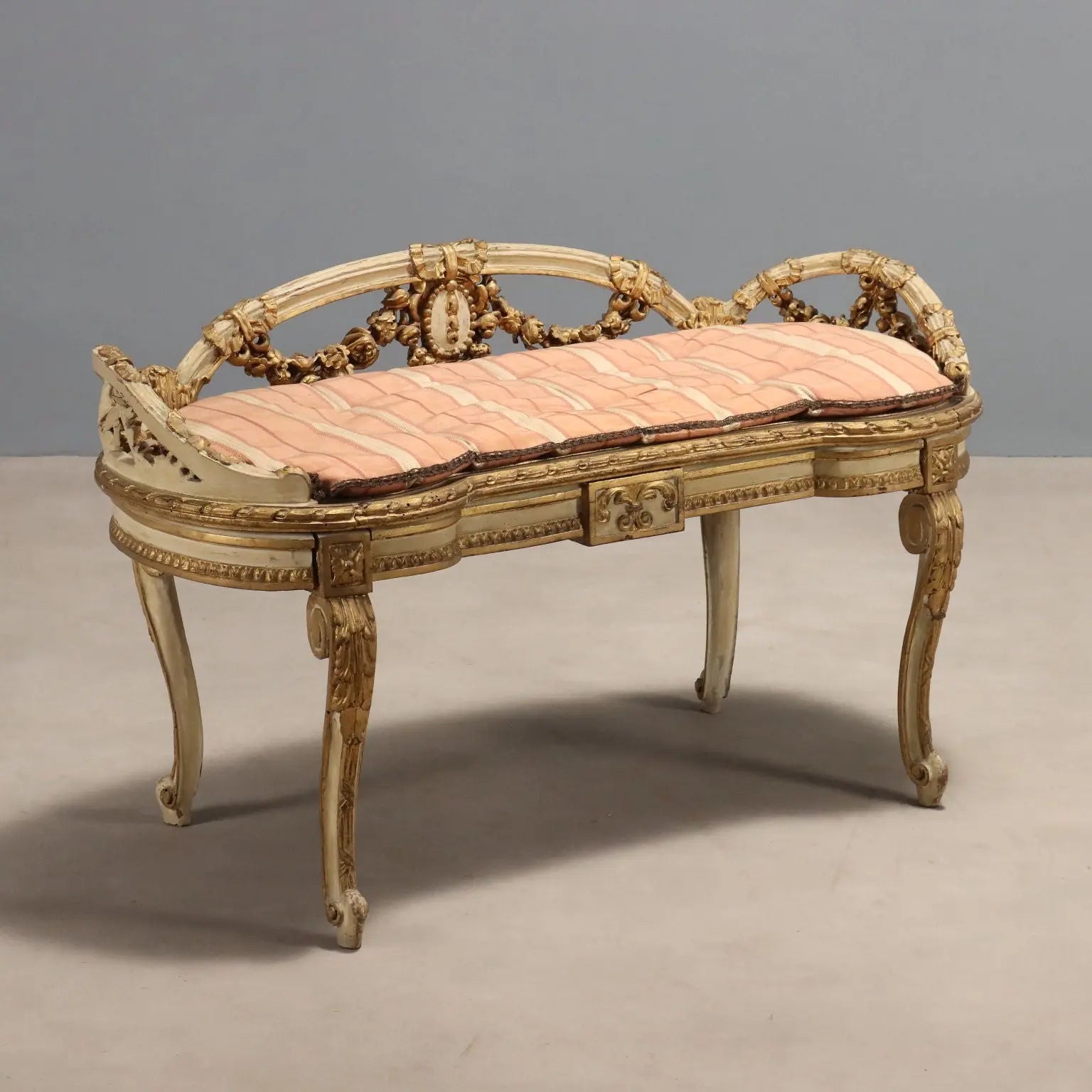 Antique Bench Neoclassical Style Lacquered Gilded Wood '800 - Italy, Late XIX Century | Antiques | Seating