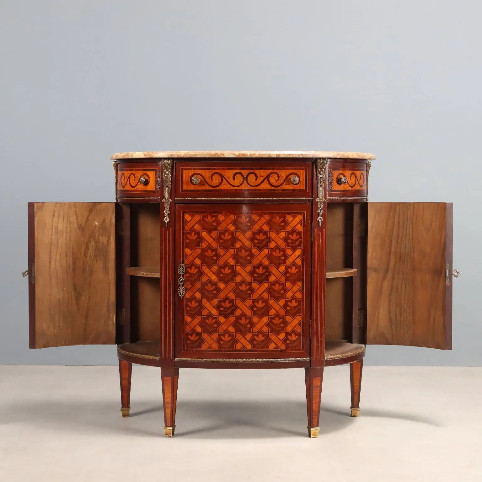 Antique Cupboard Half-Moon Shaped Neoclassical Style XX Century