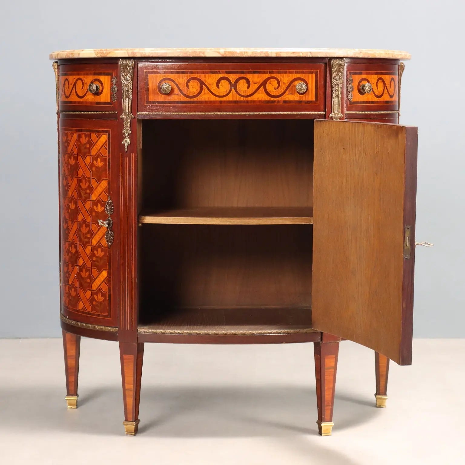 Antique Cupboard Half-Moon Shaped Neoclassical Style XX Century