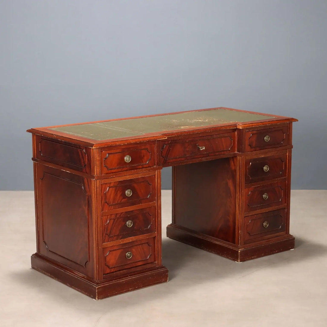 Antique Writing Desk Mahogany Leather Insert Bronze XX Century