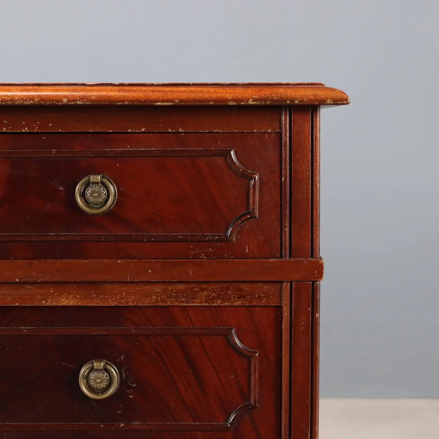 Antique Writing Desk Mahogany Leather Insert Bronze XX Century