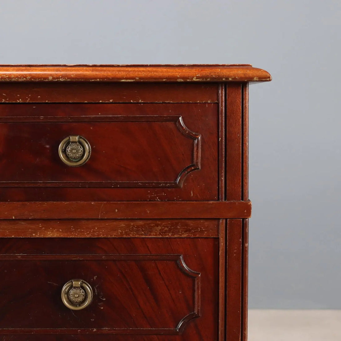 Antique Writing Desk Mahogany Leather Insert Bronze XX Century