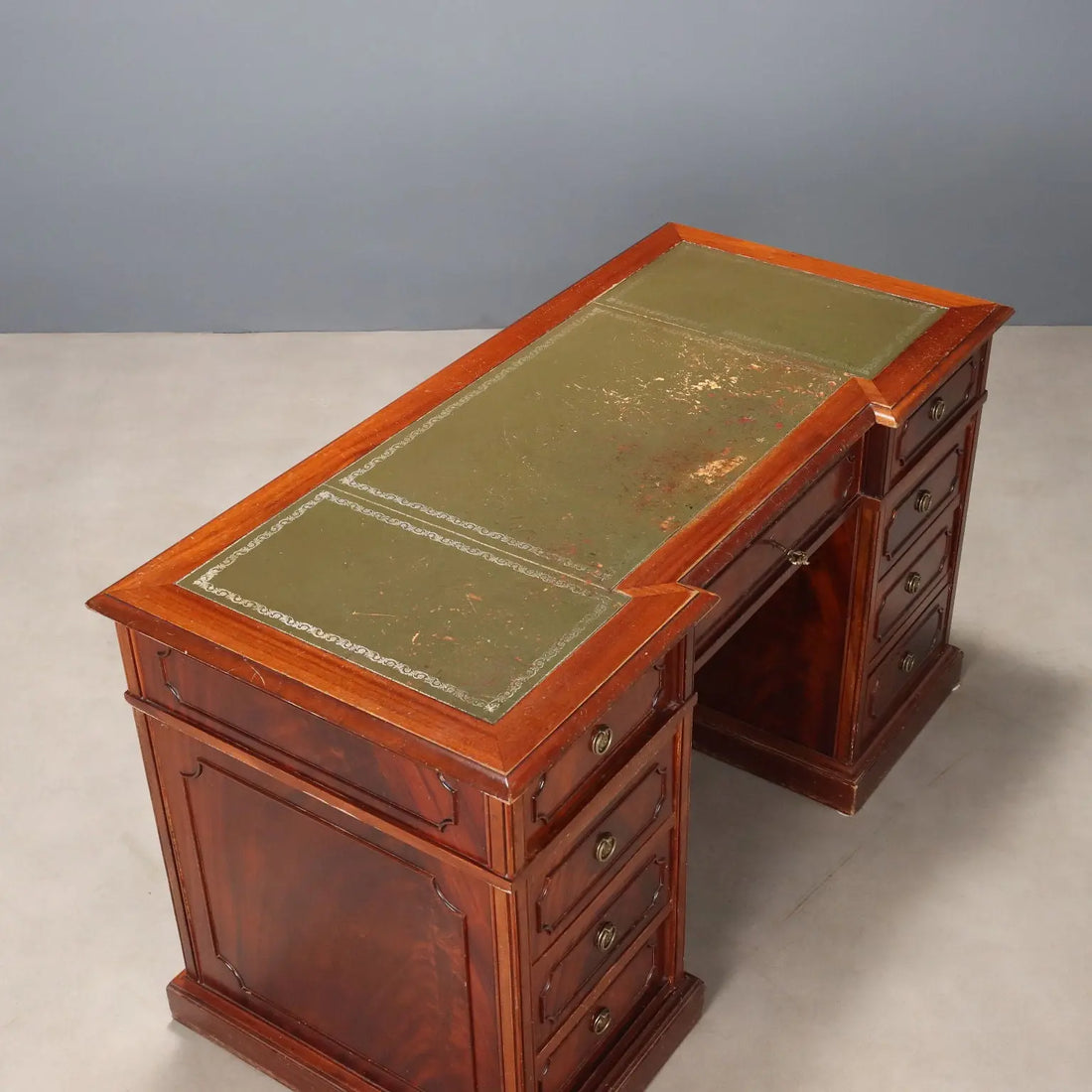 Antique Writing Desk Mahogany Leather Insert Bronze XX Century